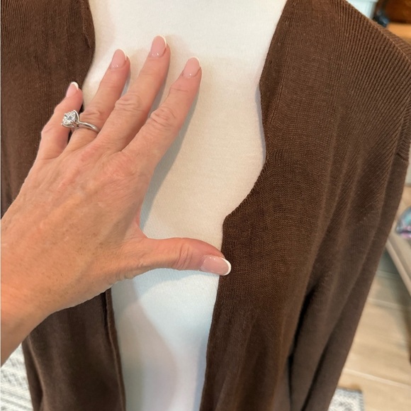 Alfani Chocolate 💯 % Silk Open Front Sweater - Picture 9 of 12